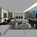 Modern Hotel Guest Room Interior With Sofa Coffee Table TV And Floor To Ceiling Windows