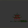 Traditional Chinese Garden Pavilion Featuring Green Roof Red Pillars Bridge And Lotus Plants