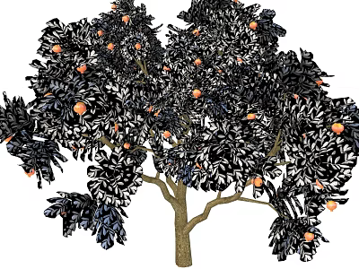 Vibrant Healthy Arbor with Orange Fruits and Lush Dark Green Leaves 3d model