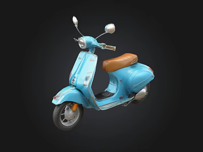Stylish Light Blue Vintage Scooter With Brown Seat And Silver Mirrors 3d model