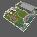 Garden Courtyard Design With Green Lawn Trees Gazebo Stone Path And Outdoor Dining Set