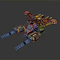 Futuristic Orange Black Armored Tank With Multiple Cannons And Sci-Fi Mechanical Details