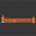 Orange Castle Model With Towers Gray Roofs White Base And Reflection On Black Surface 3d model