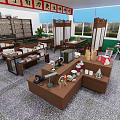 Cultural Center Interior With Exhibition Area Handicrafts Books And Display Shelves