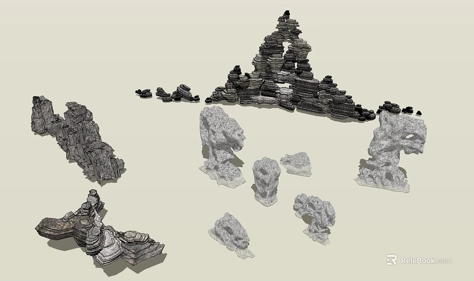 Garden Ornaments With Various Stacked Stone Structures And Decorative Rock Formations 3d model