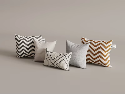 Stylish Throw Pillows with Black White Chevron Beige Gray Brown Geometric Patterns 3d model