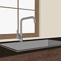 Stainless Steel Kitchen Sink With Modern Faucet On Wooden Countertop By Window