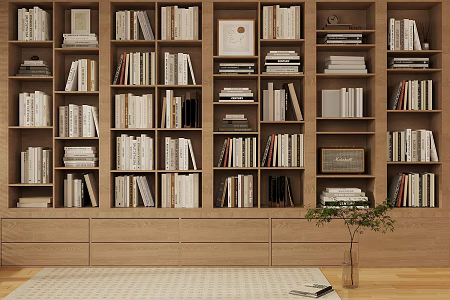 Antique Bookcase Entire Row of Bookcase American-style European-style Bookcase Study Bookcase Open Bookcase American-style Bookcase Ornaments Antique-style Ornaments 3d model