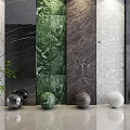 Feature Wall Design with Various Marble Textures and Colored Spherical Decor Elements 3d model