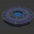 Cartoon Style Circular Platform With Blue Glowing Center Ring Design Shining Sparkles And Red Base