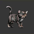 Colorful Striped Kitten Toy Standing On Dark Reflective Background With Bright Eyes