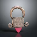 Decorative Metal Household Lock With Circular Handle Geometric Patterns And Pink Base