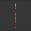 Elegant Ornate Scepter Weapon With Red Gemstone And Golden Accents
