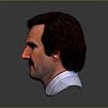 Cartoon Style Male Character Head With Dark Hair Mustache Shirt Tie And Gray Background Reflection