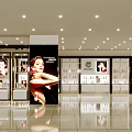 Cosmetics Store Interior With Bright Lighting Display Cabinets Advertising Billboards And Product Shelves