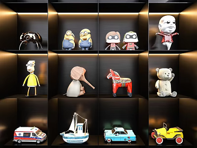 Decorative Ornament Sets With Cartoon Characters Animal Figures And Vehicle Models 3d model