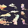 Colorful Cloud Pattern Carving in Various Styles Decorative Artwork on Dark Background 3d model