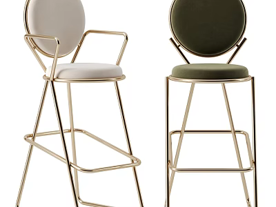 Modern Elegant Bar Stools With Green White Velvet Seats And Gold Metal Frames 3d model
