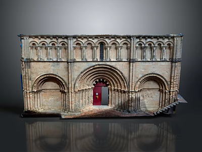 Detailed Classic Architectural Model With Arched Design Red Door And Carvings 3d model