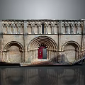 Detailed Classic Architectural Model With Arched Design Red Door And Carvings