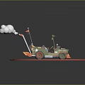 Green Toy Car With Orange Details BOOM Lettering White Smoke And Red Circular Platform