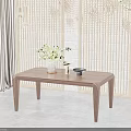 Modern Walnut Coffee Table Interior With Green Plant Vase And Wooden Screen Decor