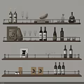 Stylish Wine Rack With Multiple Shelves Holding Wine Bottles Glasses And Decorative Items