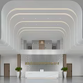 Modern Minimalist Corporate Reception Lobby With Stylish Curved Ceiling And Bright Spacious Commercial Interior Design