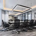 Modern Conference Room Interior With Meeting Table Black Office Chairs Glass Windows And Pendant Lights
