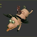 Gray Mouse Riding Pink Winged Pig With Large Eyes Open Mouth And Tongue Out