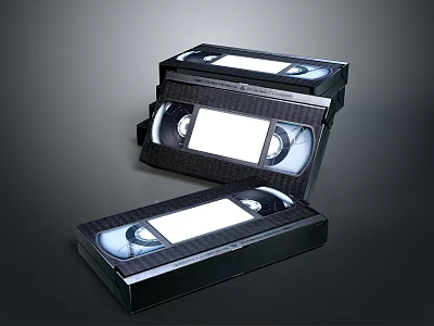 Open Black VHS Video Cassette Tapes With Plastic Cases On Dark Background 3d model