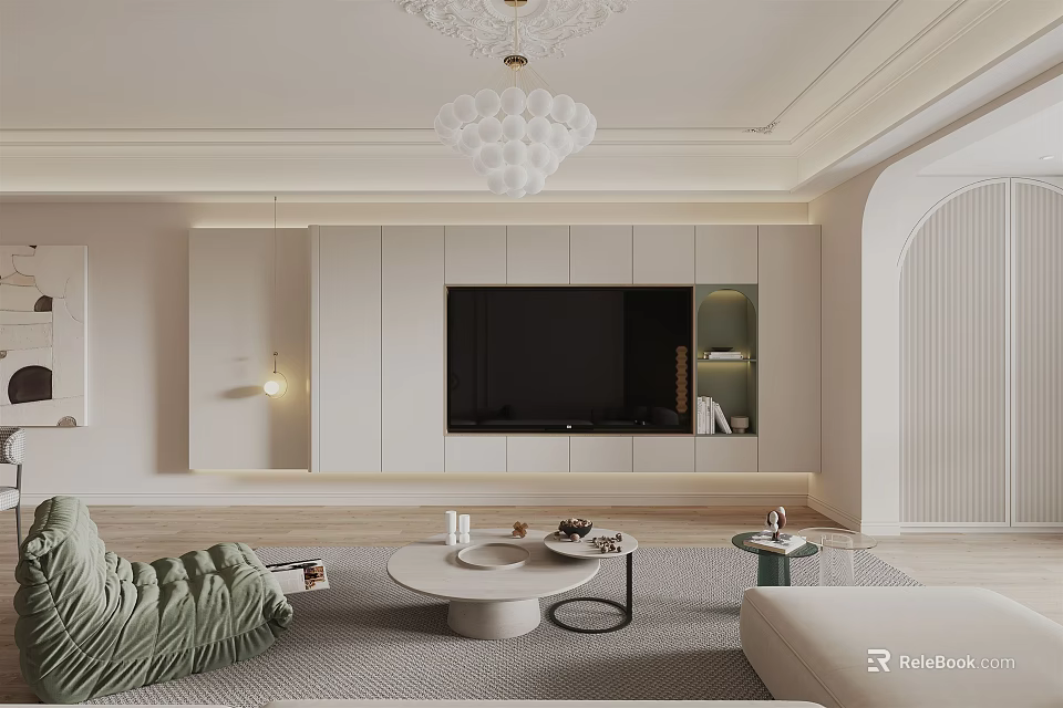 Modern Living Dining Room Interior With Sofa Coffee Table And Pendant Light 3d model 