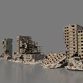 Collapsed Building Structures With Damaged High Rises Exposed Frames And Debris 3d model