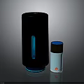 Modern Black And Light Blue Cylindrical Electronic Devices With Illuminated Features