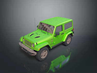 Green Two Door Off Road Vehicle With Roof All Terrain Tires And Reflective Surface 3d model