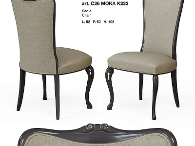 Classic Single Chair With Beige Fabric Upholstery Decorative Backrest And Black Curved Legs 3d model