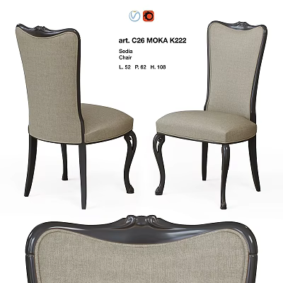 Classic Single Chair With Beige Fabric Upholstery Decorative Backrest And Black Curved Legs 3d model