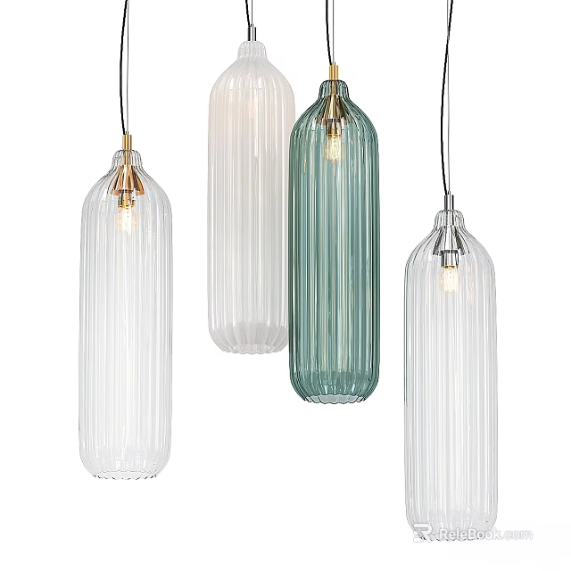 Modern Glass Pendant Lights With Striped Design And Various Colors For Interior Decor 3d model 
