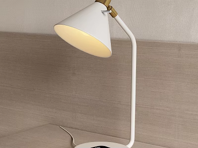 Modern Table Lamp With Conical White Shade Curved White Pole Gold Accents And Warm Light 3d model