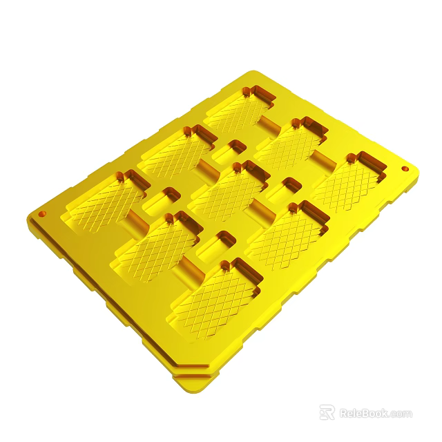 Yellow Plastic Pallet With Grid Pattern And Support Structures For Transport 3d model