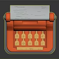 Orange Retro Typewriter Design With Paper Roll And Wooden Keys