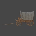 Vintage Wooden Wagon With Canvas Cover And Wooden Seat And Spoked Wheels