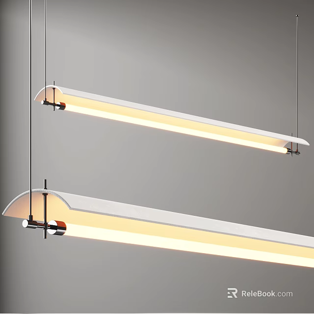Modern Long LED Pendant Lights With Sleek Metal Frame And White Shade 3d model 
