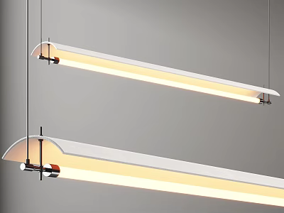 Modern Long LED Pendant Lights With Sleek Metal Frame And White Shade 3d model