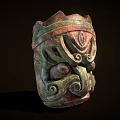 Vintage Carved Decorative Ornament Set With Red Green Tones And Intricate Patterns