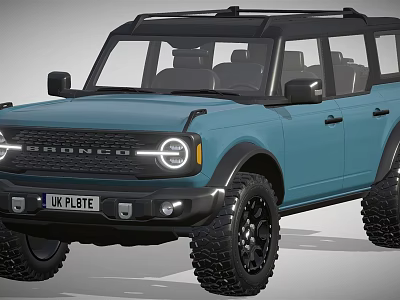 Blue Ford Bronco Off Road Vehicle With Black Roof And Large Tires 3d model