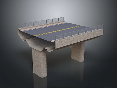 Bridge Structure With Concrete Piers Metal Railings And Yellow Lane Markings 3d model