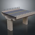 Bridge Structure With Concrete Piers Metal Railings And Yellow Lane Markings