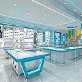 Modern Blue Open Eyewear Store With Display Shelves Counter And Optometry Equipment 3d model