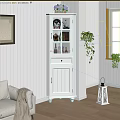 Bright White Corner Cabinet With Glass Doors And Decorative Items In Living Room